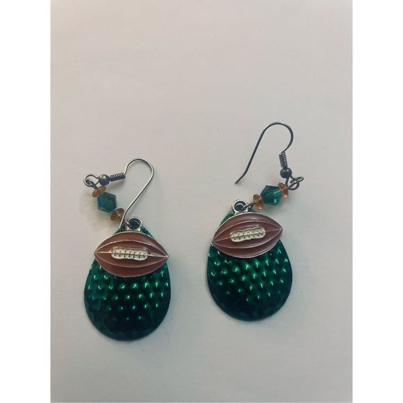 Cute handcrafted football DANGLE EARRINGS - Picture 3 of 7